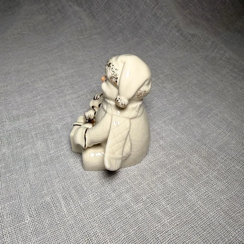 Lenox Ivory Snowman Figurine Christmas Gift Present Gold Accents Retired Holiday